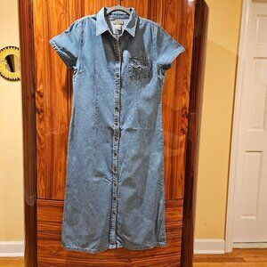 Khakis Blue Denim Shirt Dress Size L 100% Cotton Button Front